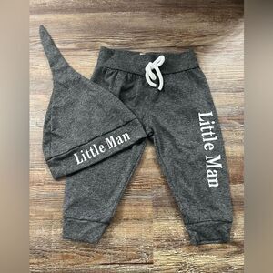 Little Man Gray Pants and Hat Outfit Size 3-6 Months